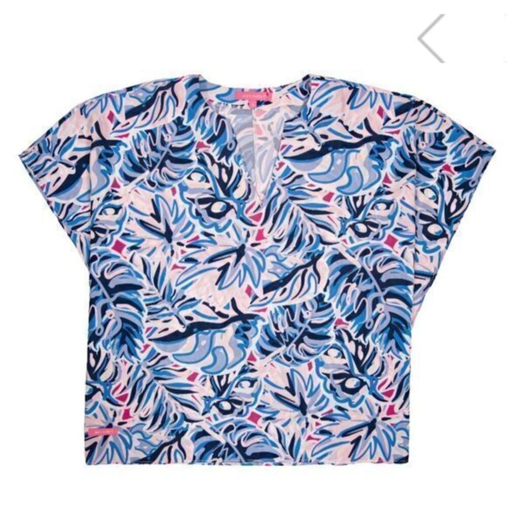 NWOT Simply Southern Women's‎ Drape Blouse Top V-Neck Pullover Blue Pink X-Large